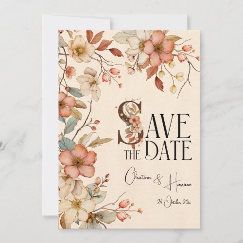 Romantic Peach Watercolor Floral Safe the Date Invitation