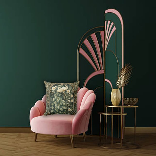 Romantic Peacock and Daisy Art Nouveau Throw Pillow (Creator Uploaded)
