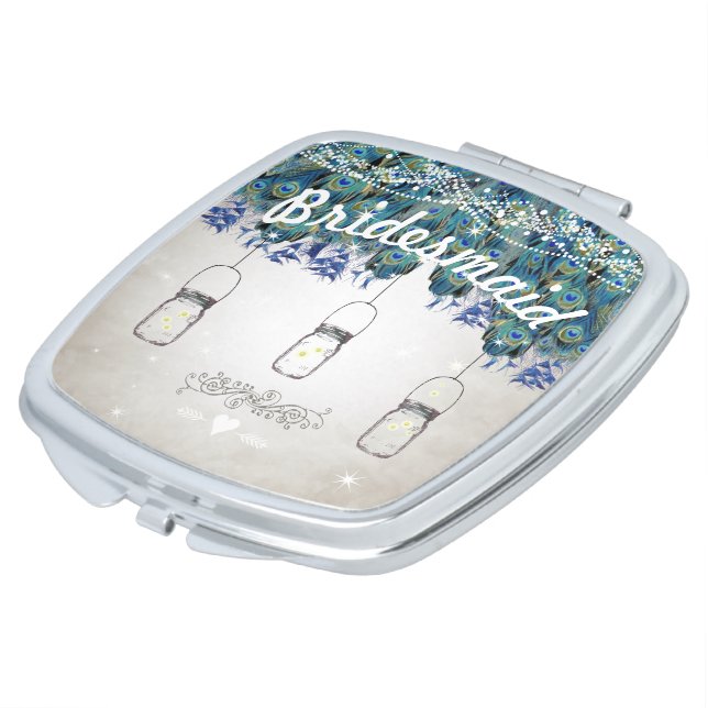 Romantic Peacock Bridesmaid Wedding Makeup Mirror (Turned)