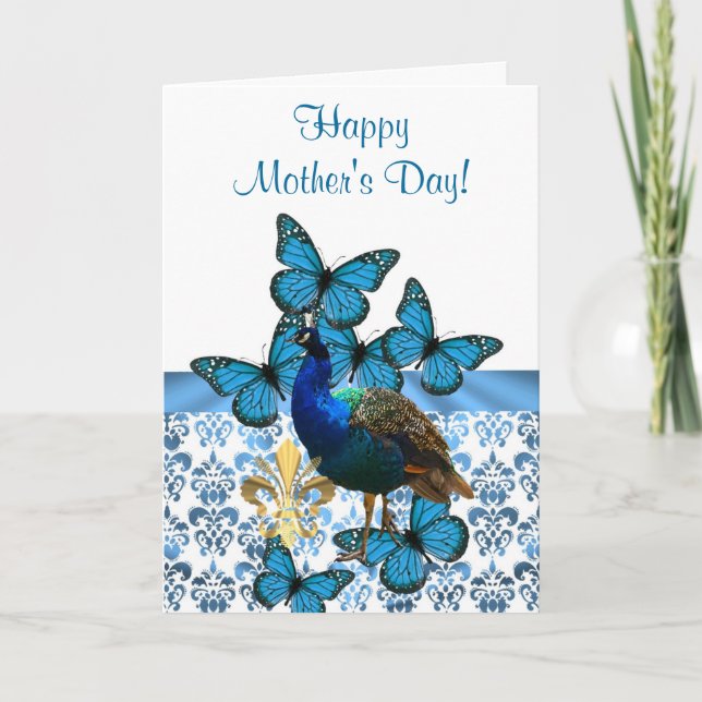 Romantic peacock mothers day card (Front)