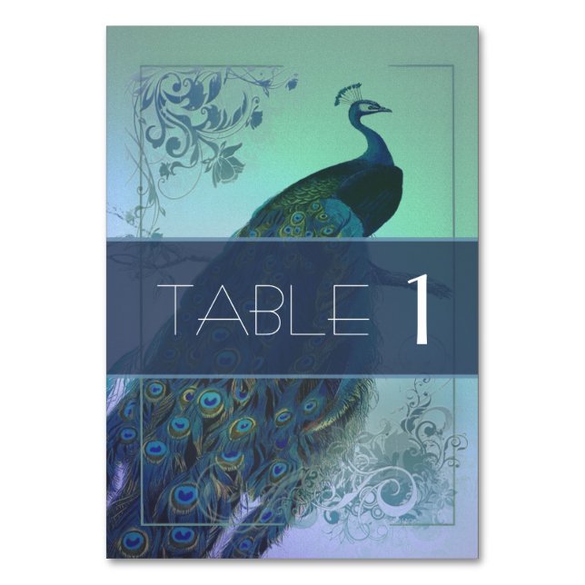 Romantic Peacock table card (Back)