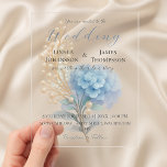 Romantic Pearl Hydrangea Blue Waterercolor Wedding Acrylic Invitations