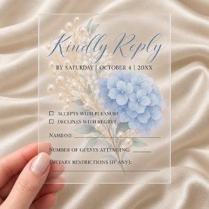 Romantic Pearl Hydrangea Blue Waterercolor Wedding Acrylic Rsvp Card