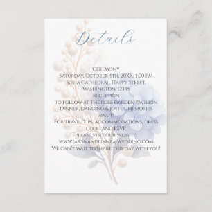 Romantic Pearl Hydrangea Blue Waterercolor Wedding Enclosure Card