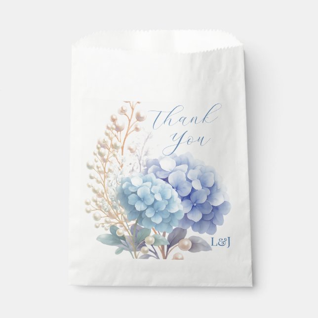 Romantic Pearl Hydrangea Blue Waterercolor Wedding Favor Bag (Front)