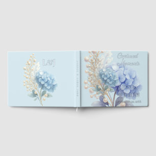 Romantic Pearl Hydrangea Blue Waterercolor Wedding Foil Guest Book