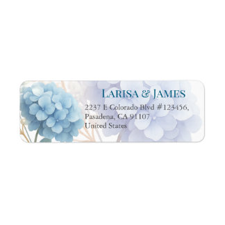 Romantic Pearl Hydrangea Blue Waterercolor Wedding Label