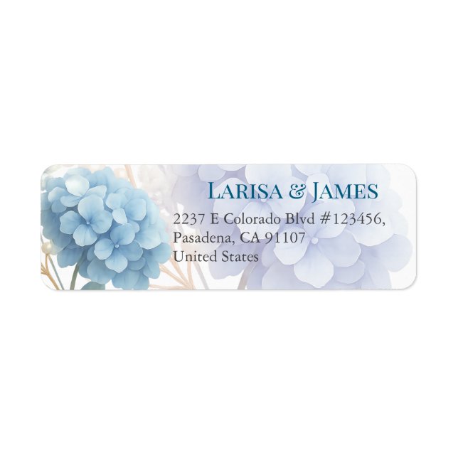 Romantic Pearl Hydrangea Blue Waterercolor Wedding Label (Front)