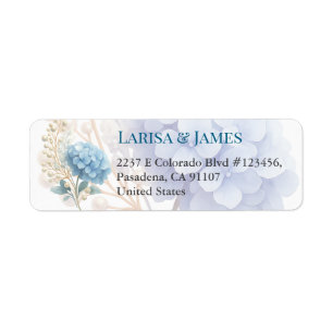 Romantic Pearl Hydrangea Blue Waterercolor Wedding Label