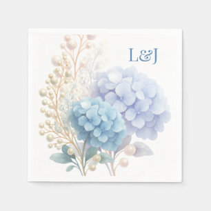 Romantic Pearl Hydrangea Blue Waterercolor Wedding Napkins