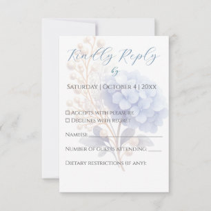 Romantic Pearl Hydrangea Blue Waterercolor Wedding RSVP Card