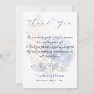 Romantic Pearl Hydrangea Blue Waterercolor Wedding Thank You Card