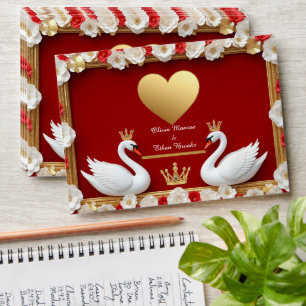 🦢 Romantic Pearl Swan Wedding Red Gold Theme ✨ Envelope