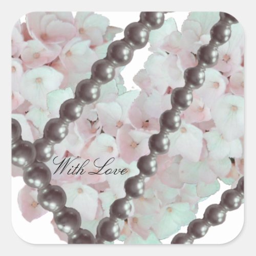 Romantic Pearls and Flowers Square Sticker