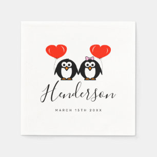 Romantic penguin cartoon custom wedding napkins