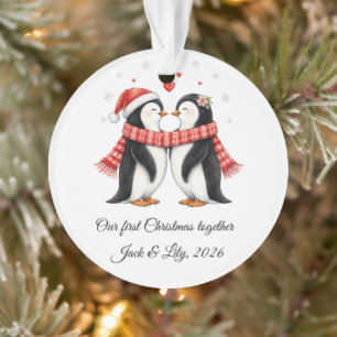 Romantic Penguins Couple Personalized Christmas  Ornament