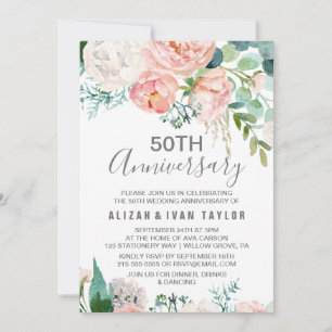 Romantic Peonies 50th Wedding Anniversary Invitation
