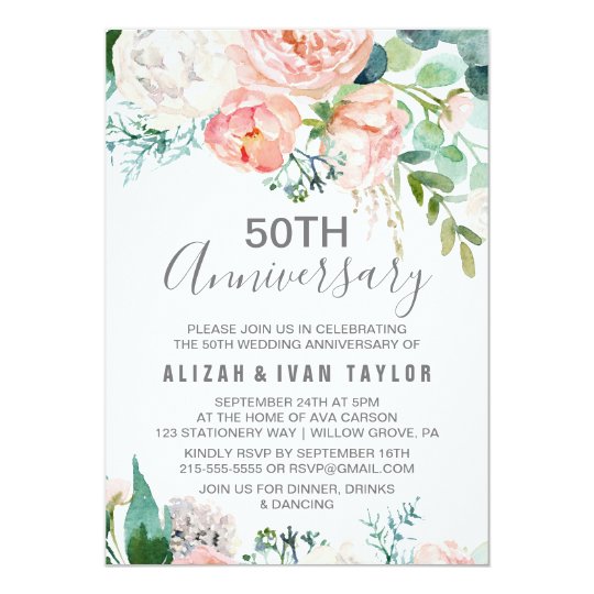 Romantic Peonies 50th Wedding Anniversary Invitation | Zazzle.com