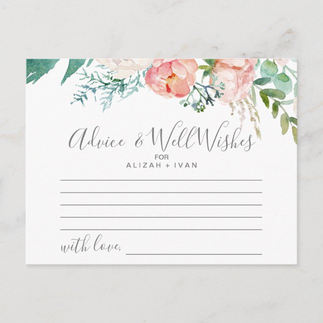 Romantic Peonies Advice & Well Wishes Card (Front)