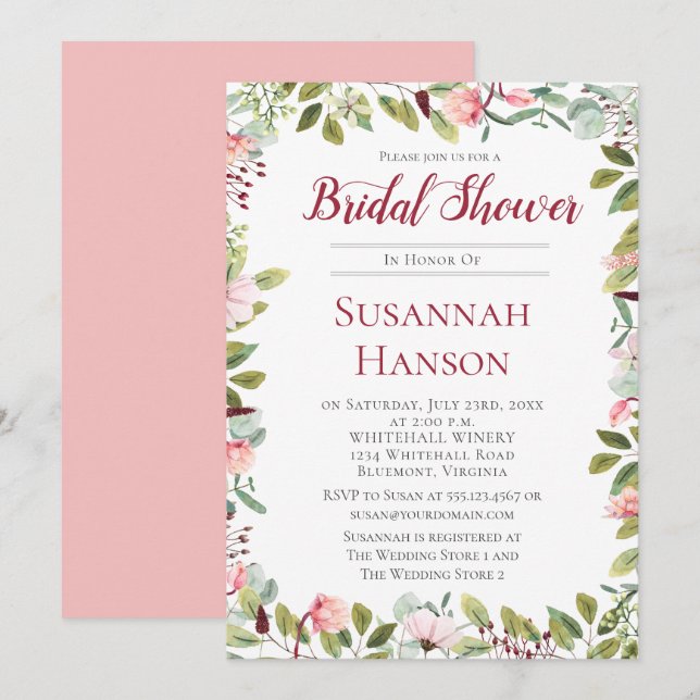 Romantic Peonies and Eucalyptus Bridal Shower Invitation (Front/Back)