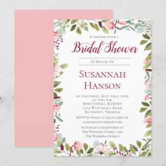 Romantic Peonies and Eucalyptus Bridal Shower Invitation