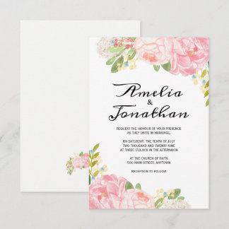 Romantic Peonies and Hydrangea Wedding Invitations