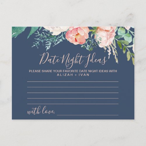 Romantic Peonies  Blue Date Night Idea Cards