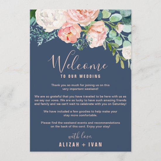 Romantic Peonies | Blue Welcome Letter & Itinerary Program