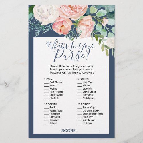 Romantic Peonies  Blue Whats In Your Purse Game Flyer