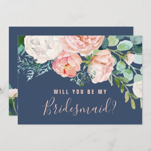 Romantic Peonies  Blue Will You Be My Bridesmaid Invitation