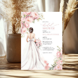 Romantic Peonies Blush Pink Bride Dress Invitation