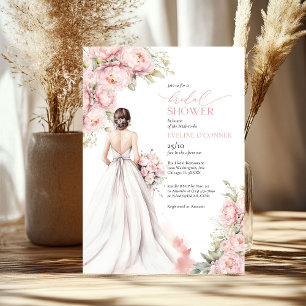 Romantic Peonies Blush Pink Bride Dress Invitation