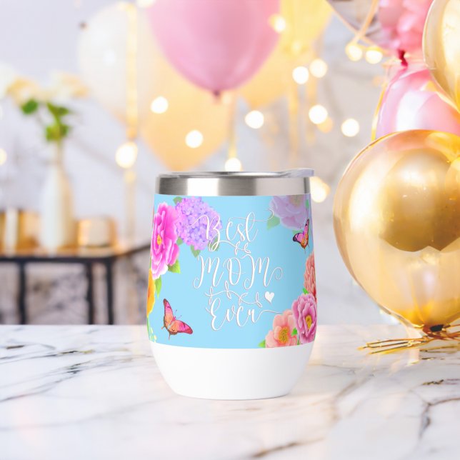 Romantic Peonies Garden Best Mom Blue  Thermal Wine Tumbler (Bachelor Party)