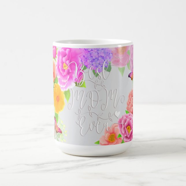 Romantic Peonies Garden Best Mom Grey Coffee Mug (Center)