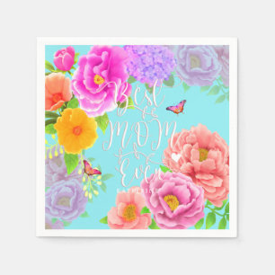 Romantic Peonies Garden Blue Best Mom Napkins