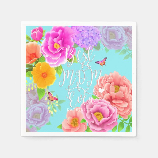 Romantic Peonies Garden Blue Best Mom Napkins (Front)