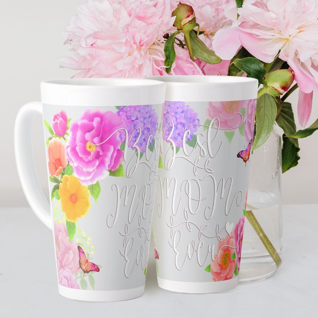 Romantic Peonies Garden Grey Best Mom Latte Mug (Romantic Peonies Best Mom Ever Latte Grey Mug.)