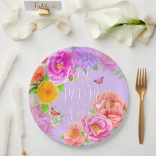 Romantic Peonies Garden Purple Best Mom Paper Plates