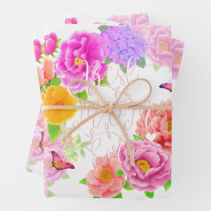 Romantic Peonies Garden White Best Mom Wrapping Paper Sheets