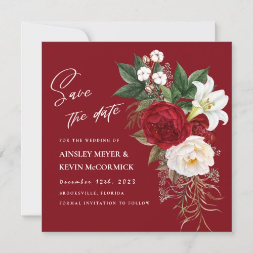 Romantic Peonies Lush Red Floral Monogram Wedding Save The Date