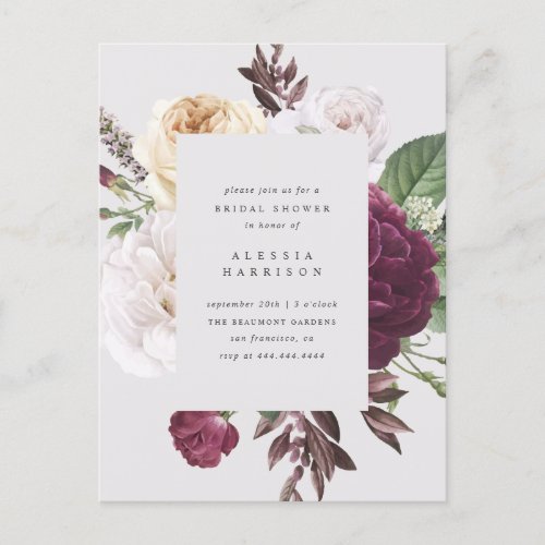 Romantic Peonies  Roses Bouquet Bridal Shower Invitation Postcard