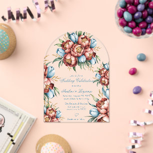 Romantic Peonies & Tulips Wedding Celebration Acrylic Invitations