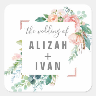 Romantic Peonies Wedding Envelope Seals