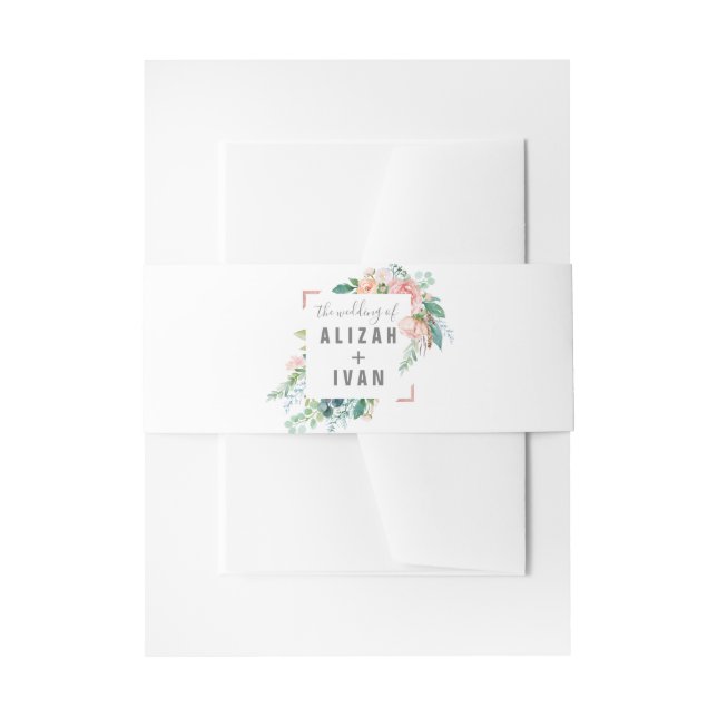 Romantic Peonies Wedding Invitation Belly Band (Front Example)