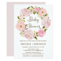 Romantic Peonies Wreath Baby Shower Invitation