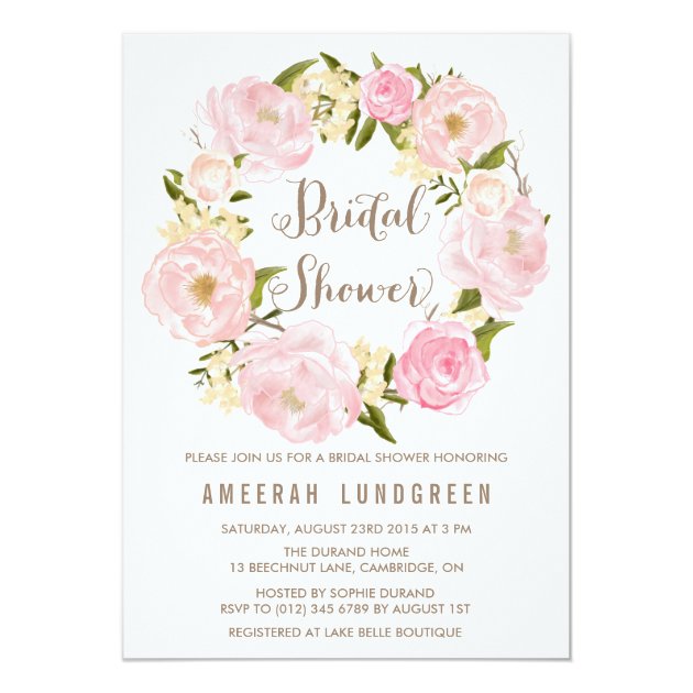 Romantic Peonies Wreath Bridal Shower Invitation