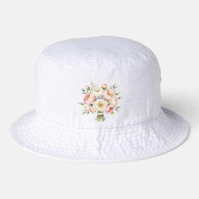 Romantic Peony Bouquet with Diamond Ring Bucket Hat (Front)