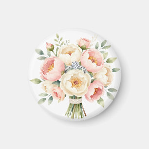 Romantic Peony Bouquet with Diamond Ring Magnet