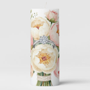 Romantic Peony Bouquet with Diamond Ring Pillar Candle