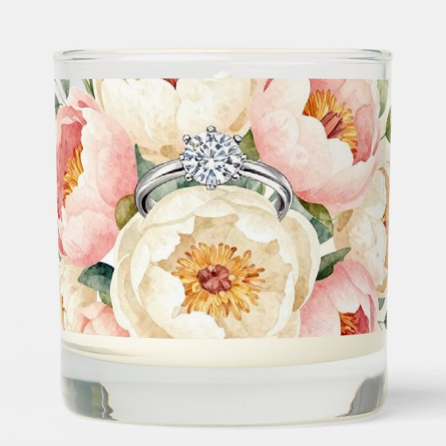 Romantic Peony Bouquet with Diamond Ring Scented Candle (Front)